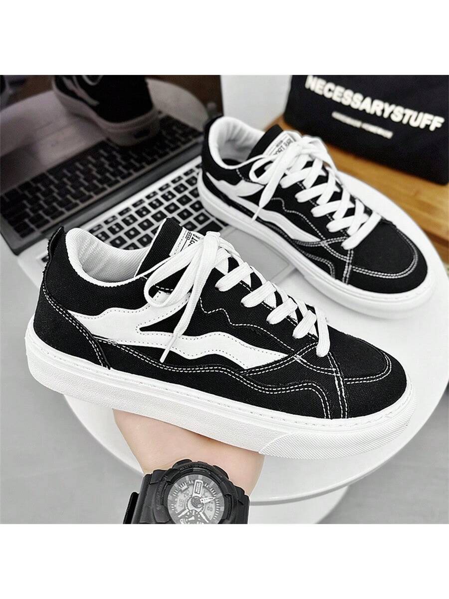 Men Canvas Shoes 2024 New Breathable Fashionable Teenage Trendy Sneakers With Thick Anti-Slip Sole, Versatile Casual Footwear For Students