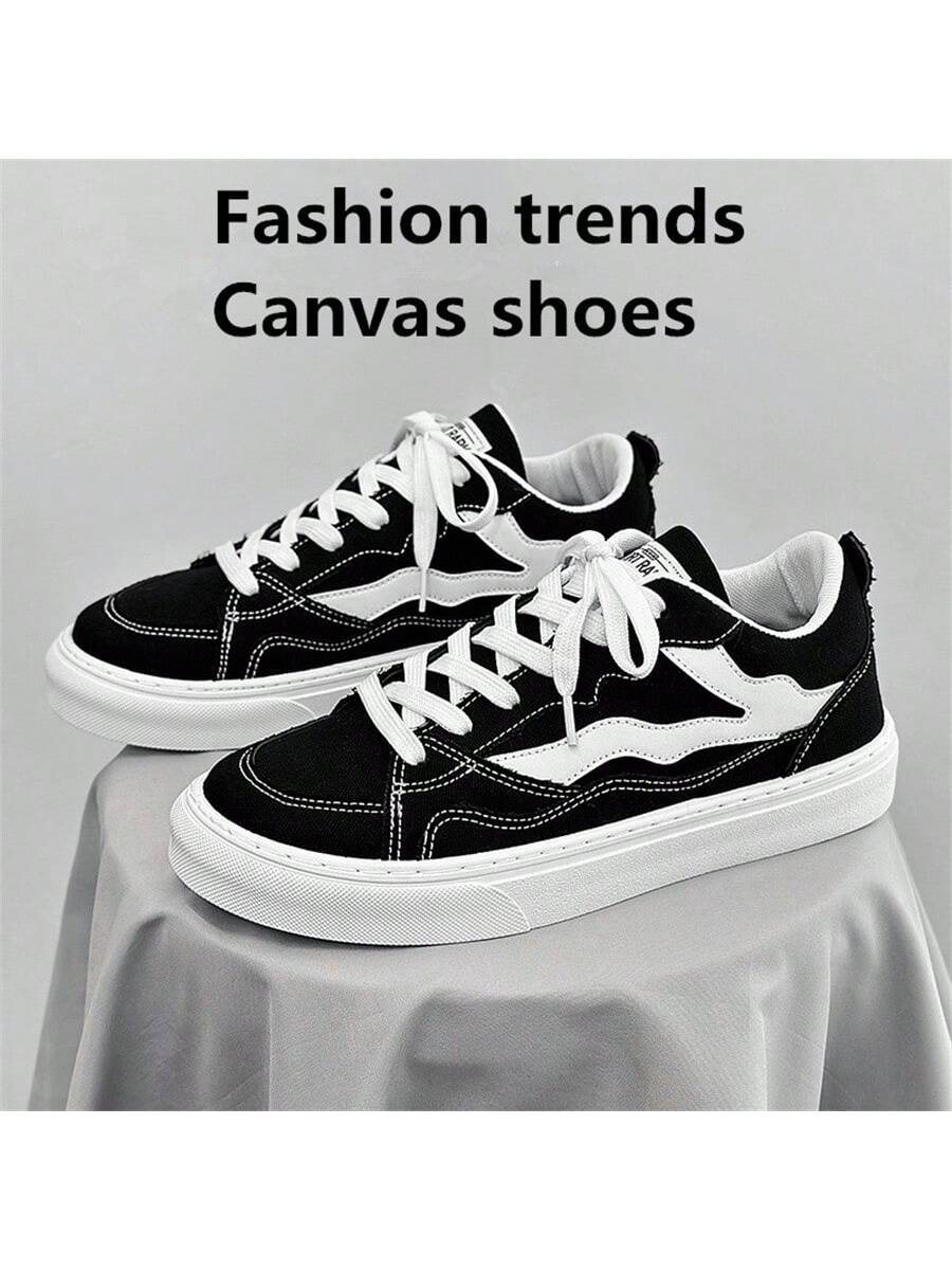 Men Canvas Shoes 2024 New Breathable Fashionable Teenage Trendy Sneakers With Thick Anti-Slip Sole, Versatile Casual Footwear For Students