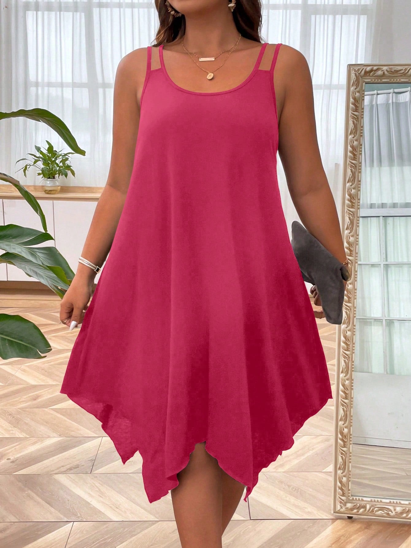 LUNE Plus Solid Asymmetrical Hem Cami Dress