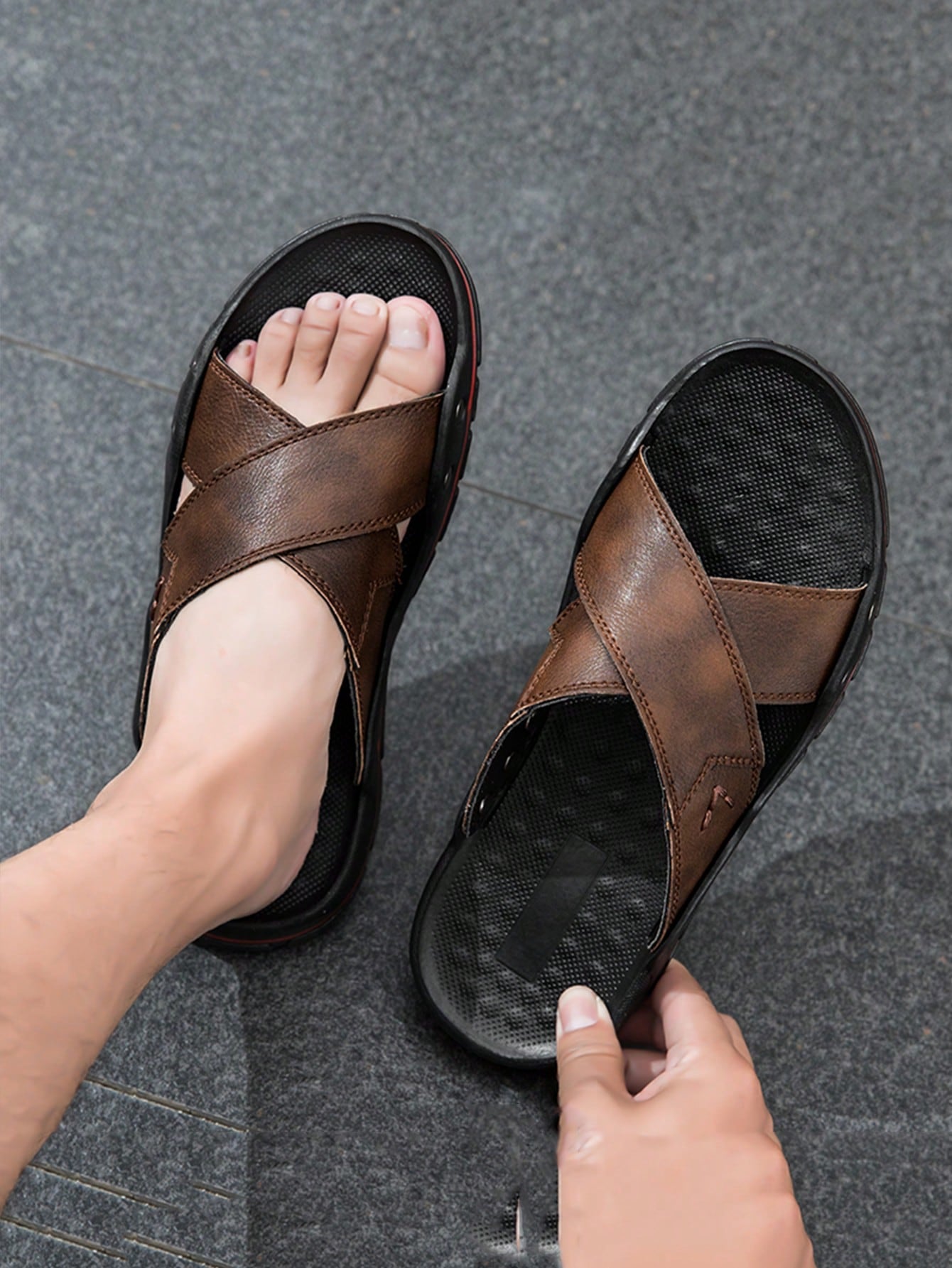 Casual Retro Simple Beach Vacation Personality Fashion Men Daily Travel Daily Wear Home Outdoor Spring Summer Autumn Black Brown Lightweight Non-Slip Ventilation Process Men's Slippers