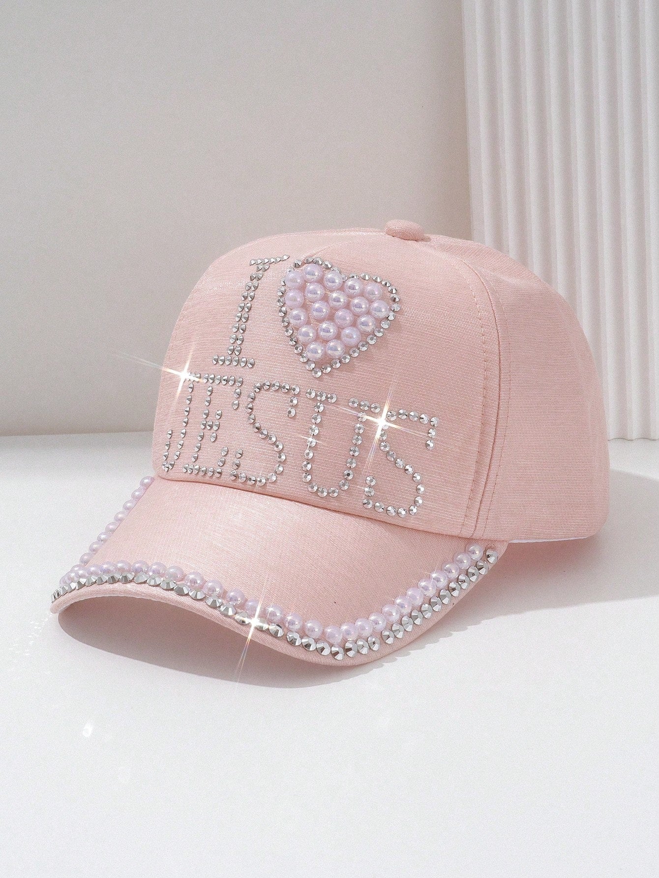 1pc Unisex Solid Color Baseball Cap With Faux Pearl Rhinestone 3D Design, Breathable Fashion Snapback Trucker Hat For Music Festival, Travel, Sun Protection, Outings, Daily Wear, Pink