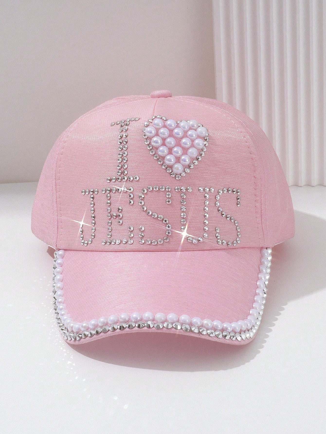 1pc Unisex Solid Color Baseball Cap With Faux Pearl Rhinestone 3D Design, Breathable Fashion Snapback Trucker Hat For Music Festival, Travel, Sun Protection, Outings, Daily Wear, Pink