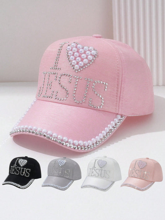 1pc Unisex Solid Color Baseball Cap With Faux Pearl Rhinestone 3D Design, Breathable Fashion Snapback Trucker Hat For Music Festival, Travel, Sun Protection, Outings, Daily Wear, Pink