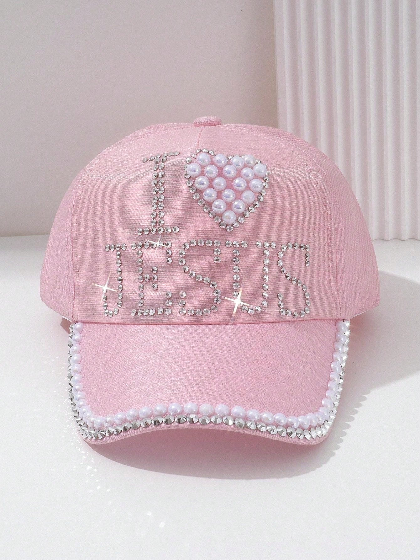 1pc Unisex Solid Color Baseball Cap With Faux Pearl Rhinestone 3D Design, Breathable Fashion Snapback Trucker Hat For Music Festival, Travel, Sun Protection, Outings, Daily Wear, Pink