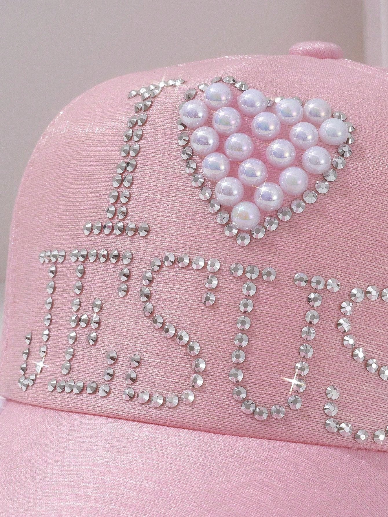 1pc Unisex Solid Color Baseball Cap With Faux Pearl Rhinestone 3D Design, Breathable Fashion Snapback Trucker Hat For Music Festival, Travel, Sun Protection, Outings, Daily Wear, Pink