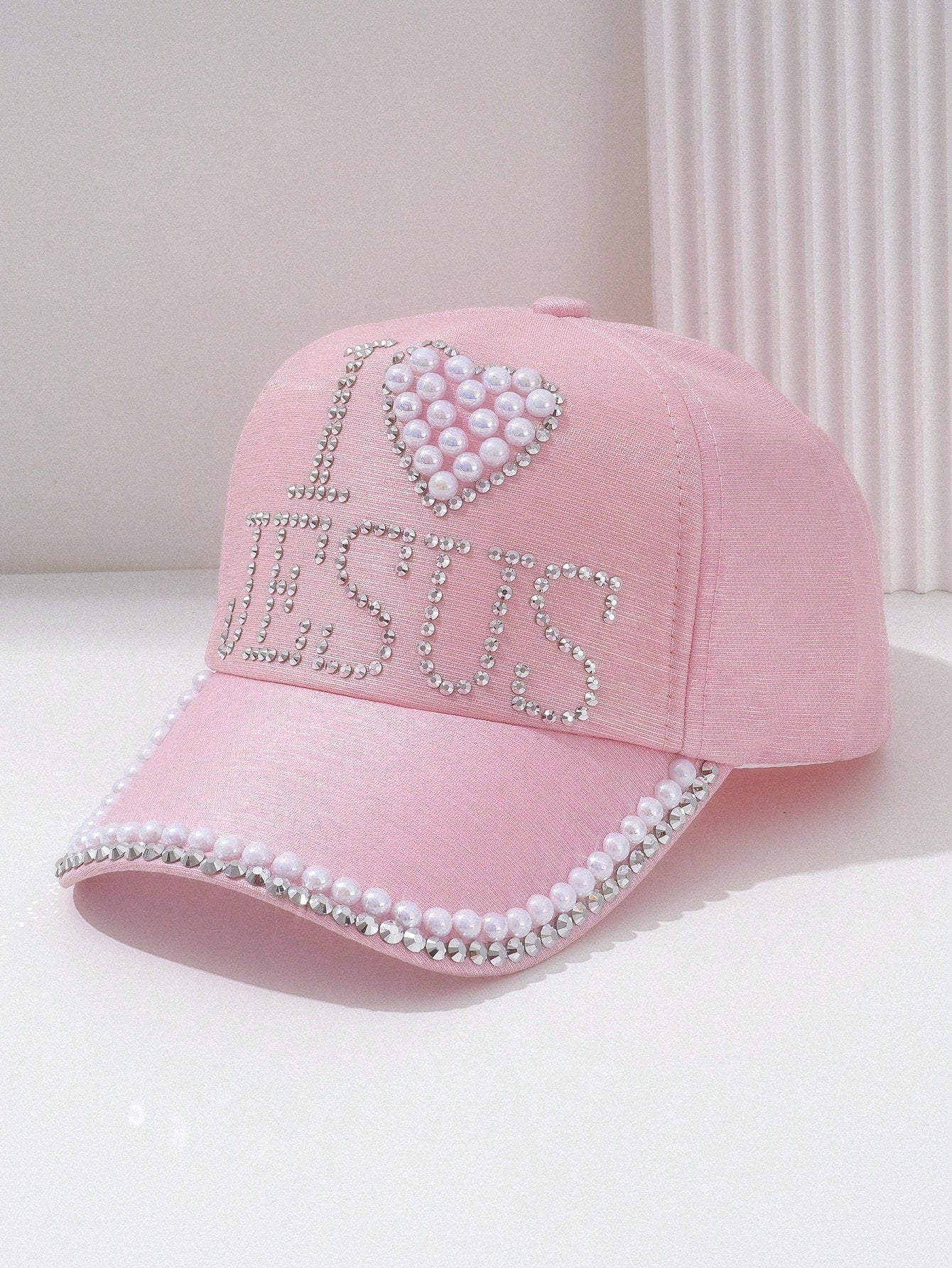 1pc Unisex Solid Color Baseball Cap With Faux Pearl Rhinestone 3D Design, Breathable Fashion Snapback Trucker Hat For Music Festival, Travel, Sun Protection, Outings, Daily Wear, Pink