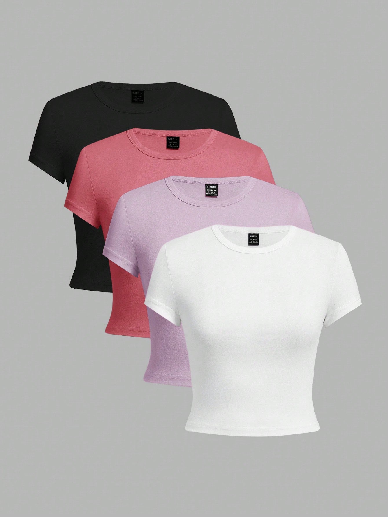 EZwear 4pcs Set Women Crew Neck Short Sleeve Fitted T-Shirts, Suitable For Summer