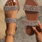 Women's 2pcs Multi-Color Large Rhinestone Decorated Flat Sandals, 1pc With Strap Rhinestones, 1pc With Asymmetric 5-Sided Rhinestones, Fashionable