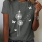 EMERY ROSE Dandelion Butterfly Pattern Short Sleeve Round Neck T-Shirt Casual Graphic Tees Women Tops