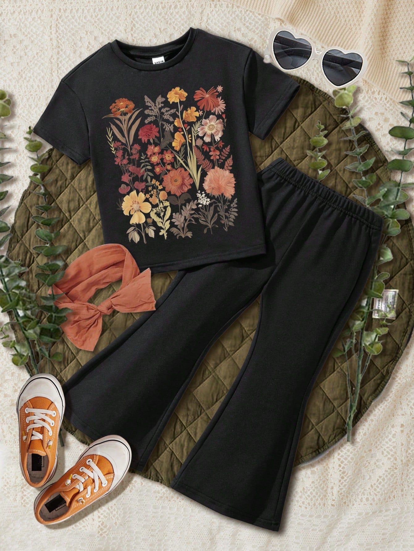 2pcs Set: Pressed Flowers Tshirt, Boho Wildflowers Shirt