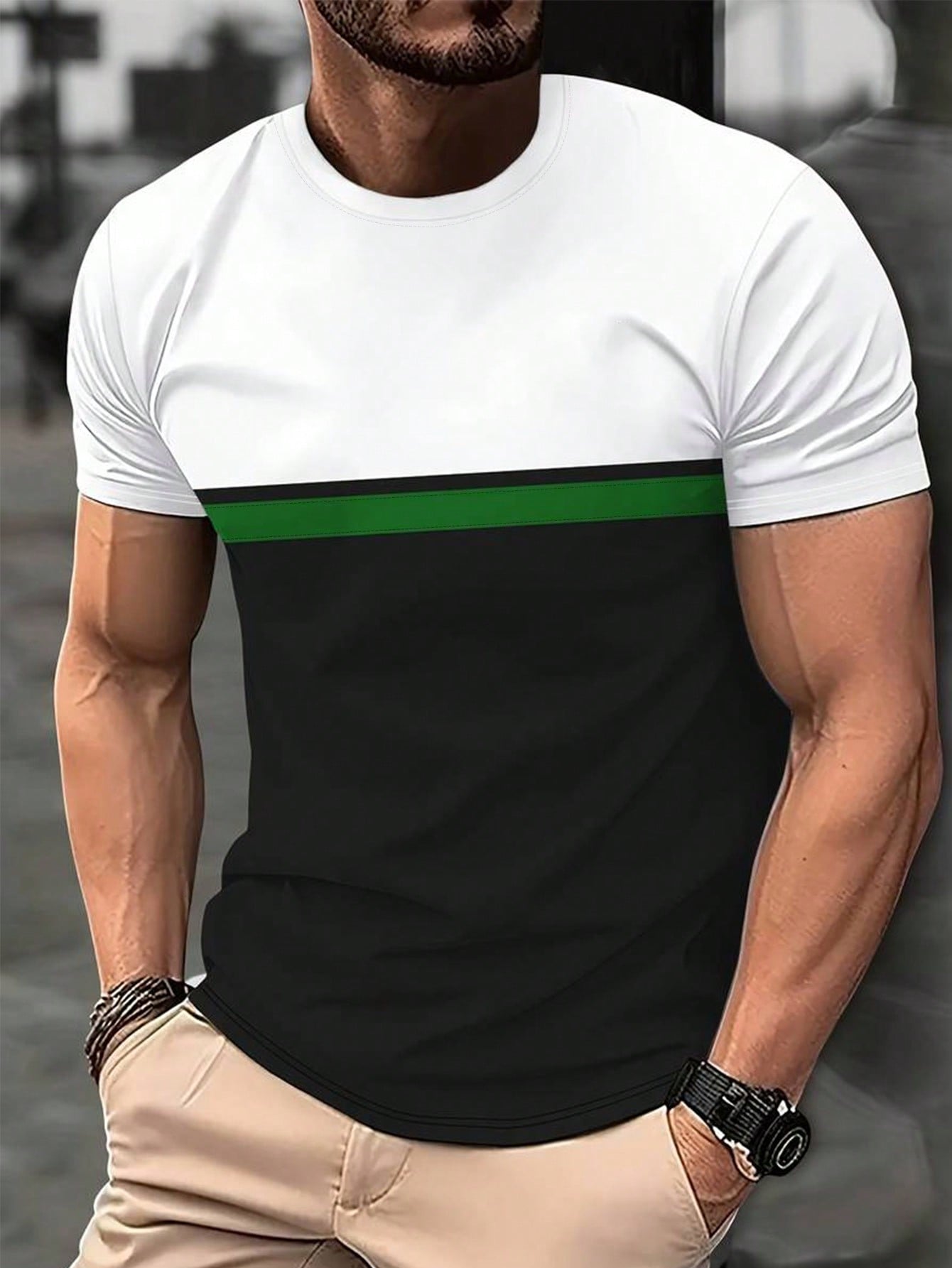 Men's Color Block Round Neck Casual T-Shirt