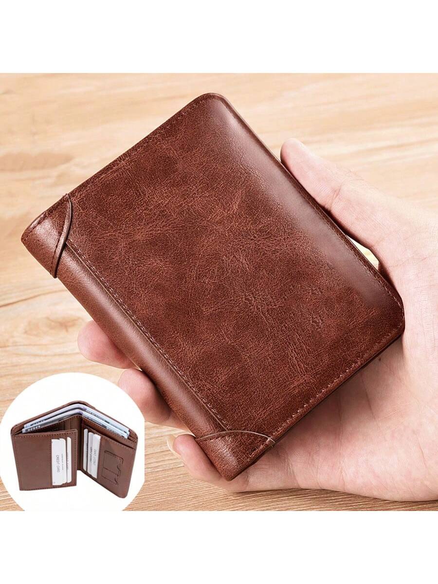 Men's Leather Wallet Minimalist Vertical Short Business 3 Fold Anti-Theft Credit Card Holder Money Bag Wallets Man