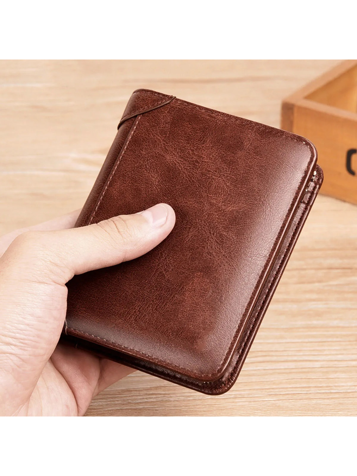 Men's Leather Wallet Minimalist Vertical Short Business 3 Fold Anti-Theft Credit Card Holder Money Bag Wallets Man