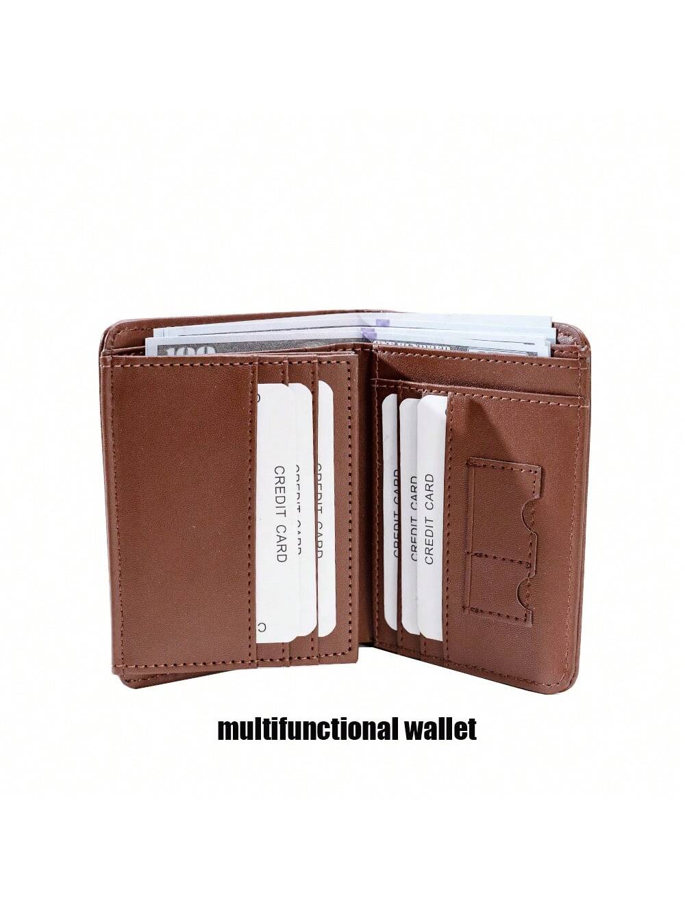 Men's Leather Wallet Minimalist Vertical Short Business 3 Fold Anti-Theft Credit Card Holder Money Bag Wallets Man