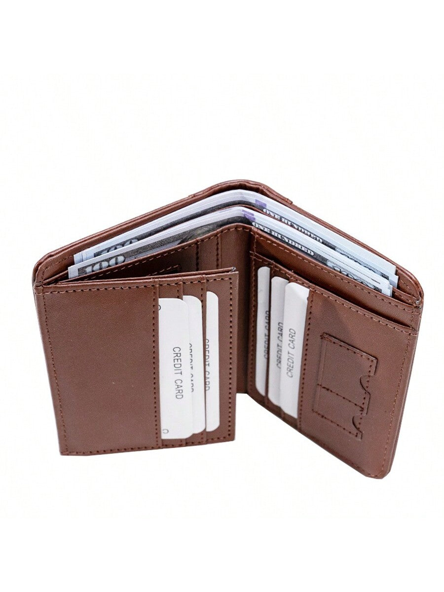 Men's Leather Wallet Minimalist Vertical Short Business 3 Fold Anti-Theft Credit Card Holder Money Bag Wallets Man