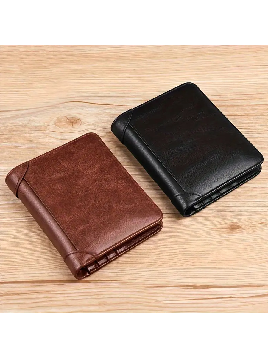 Men's Leather Wallet Minimalist Vertical Short Business 3 Fold Anti-Theft Credit Card Holder Money Bag Wallets Man