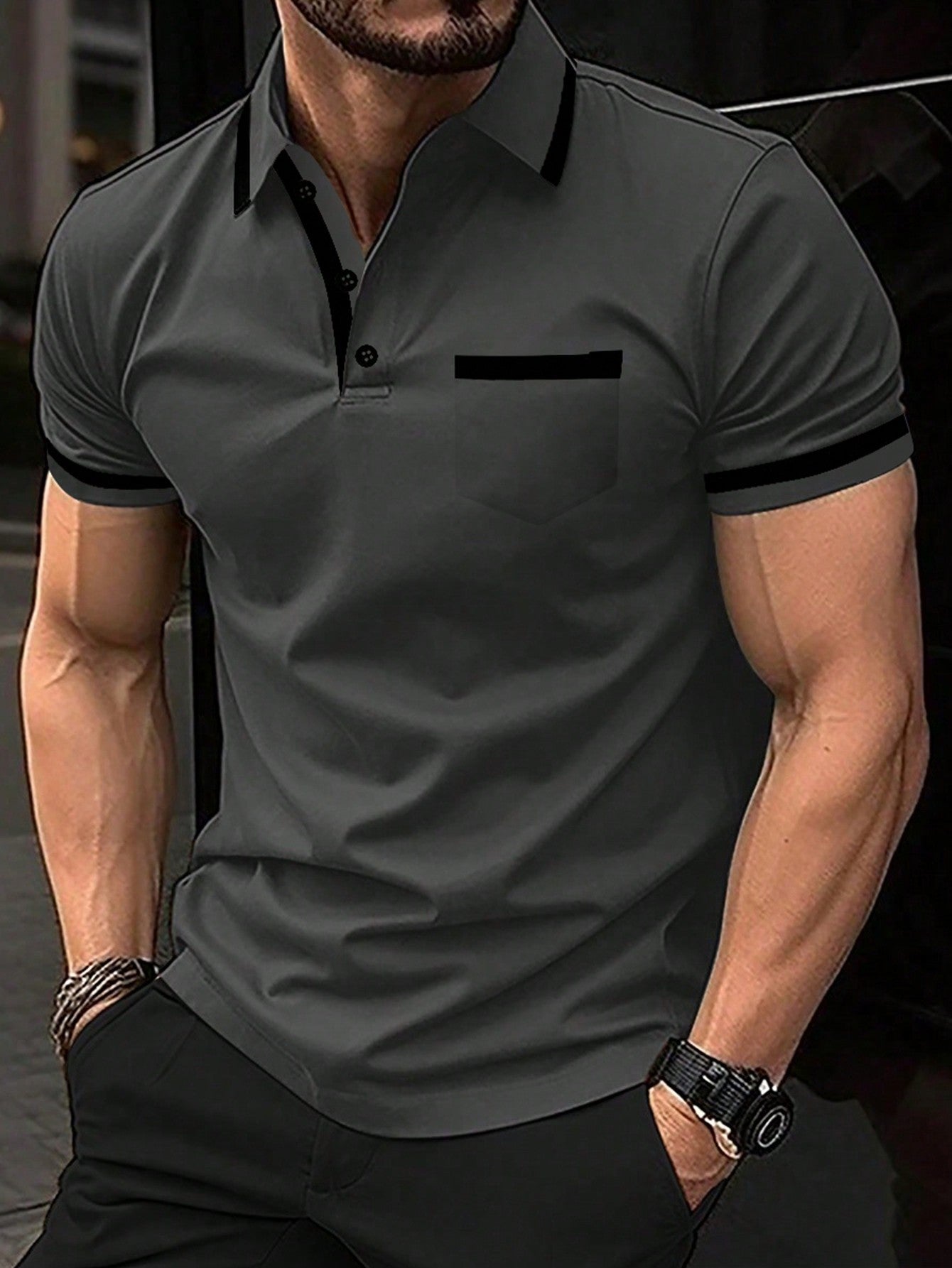 Manfinity Mode Men Summer Color-Block Short Sleeve Casual/Work Polo Shirt