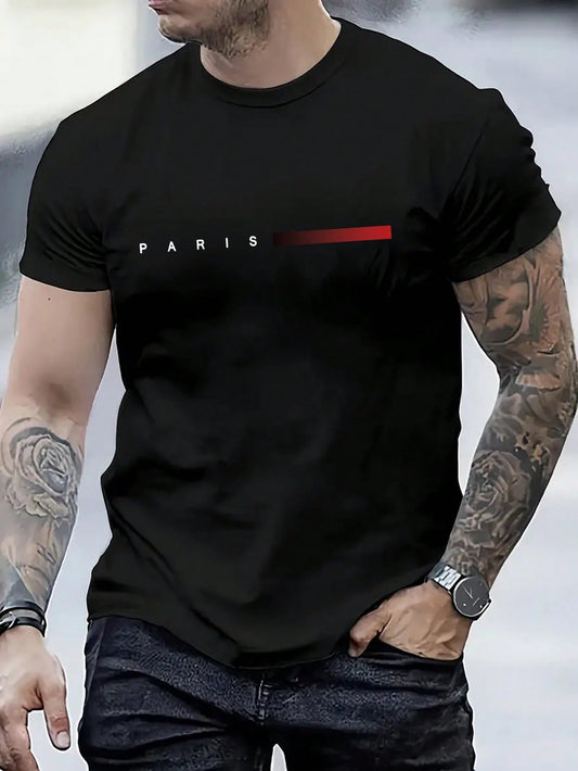 Men Summer Casual Short Sleeve T-Shirt With Letter Print Round Neck