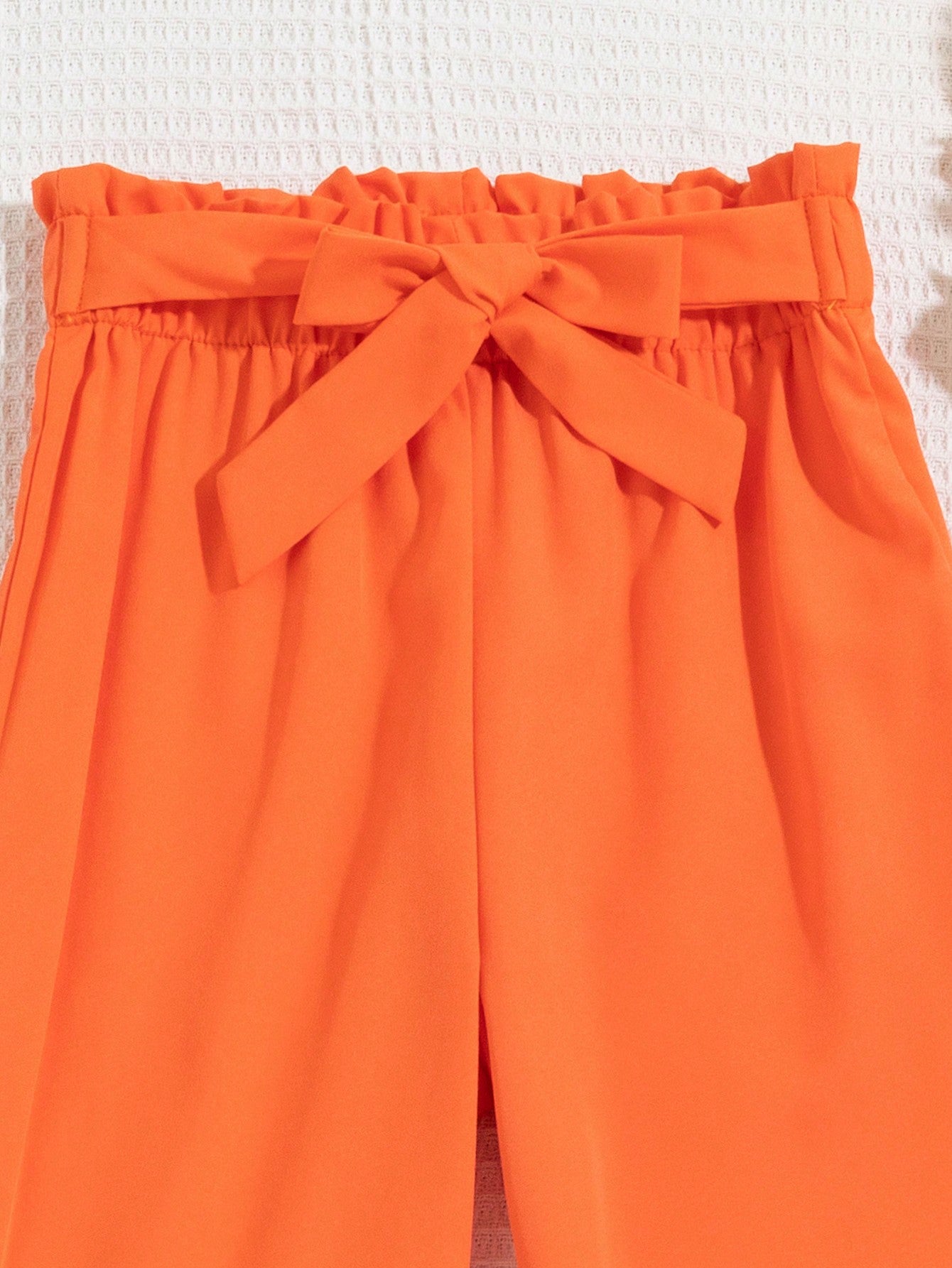 Fashionable And Versatile Girls' Orange Straight Pants With Bow Belt, Four Seasons And Daily Wear