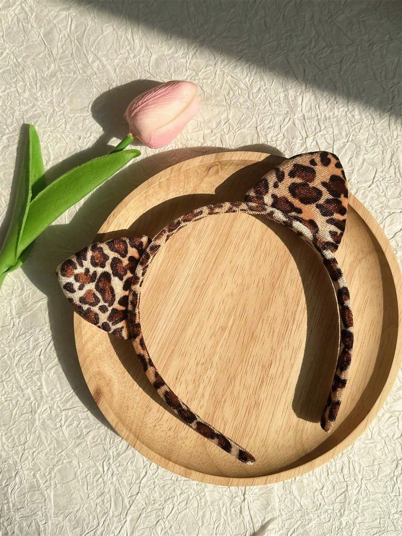 1pc Women's Simple And Elegant Leopard Print Cat Ear Headband For Daily Use And Commuting Halloween