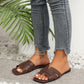 2024 Women's Summer New Leather Square Toe Flat Sandals Plus Size Casual Slippers