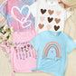 1pc Young Girls' Heart Pattern Printed Short Sleeve T-Shirt With Round Neck For Summer