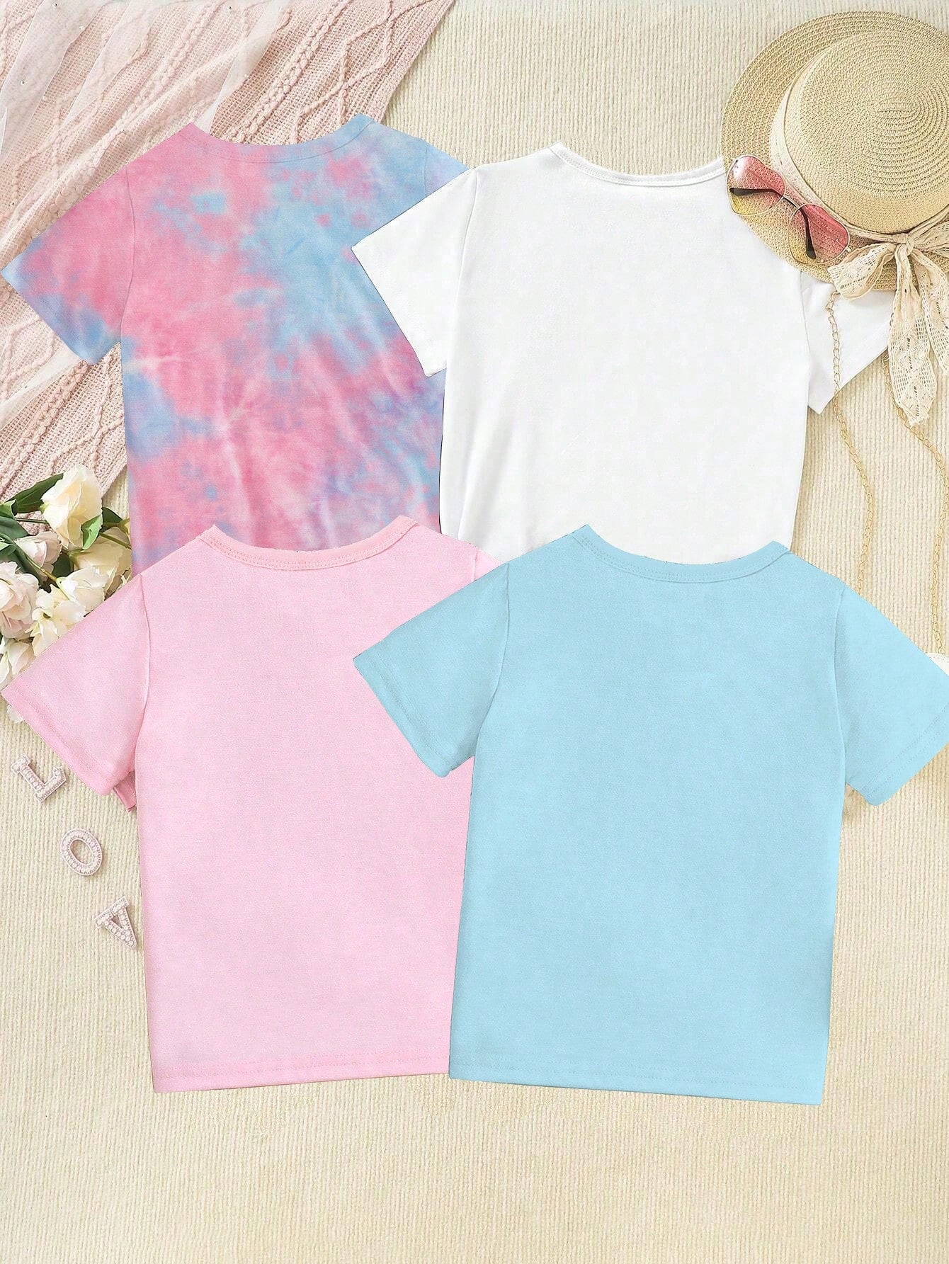 1pc Young Girls' Heart Pattern Printed Short Sleeve T-Shirt With Round Neck For Summer