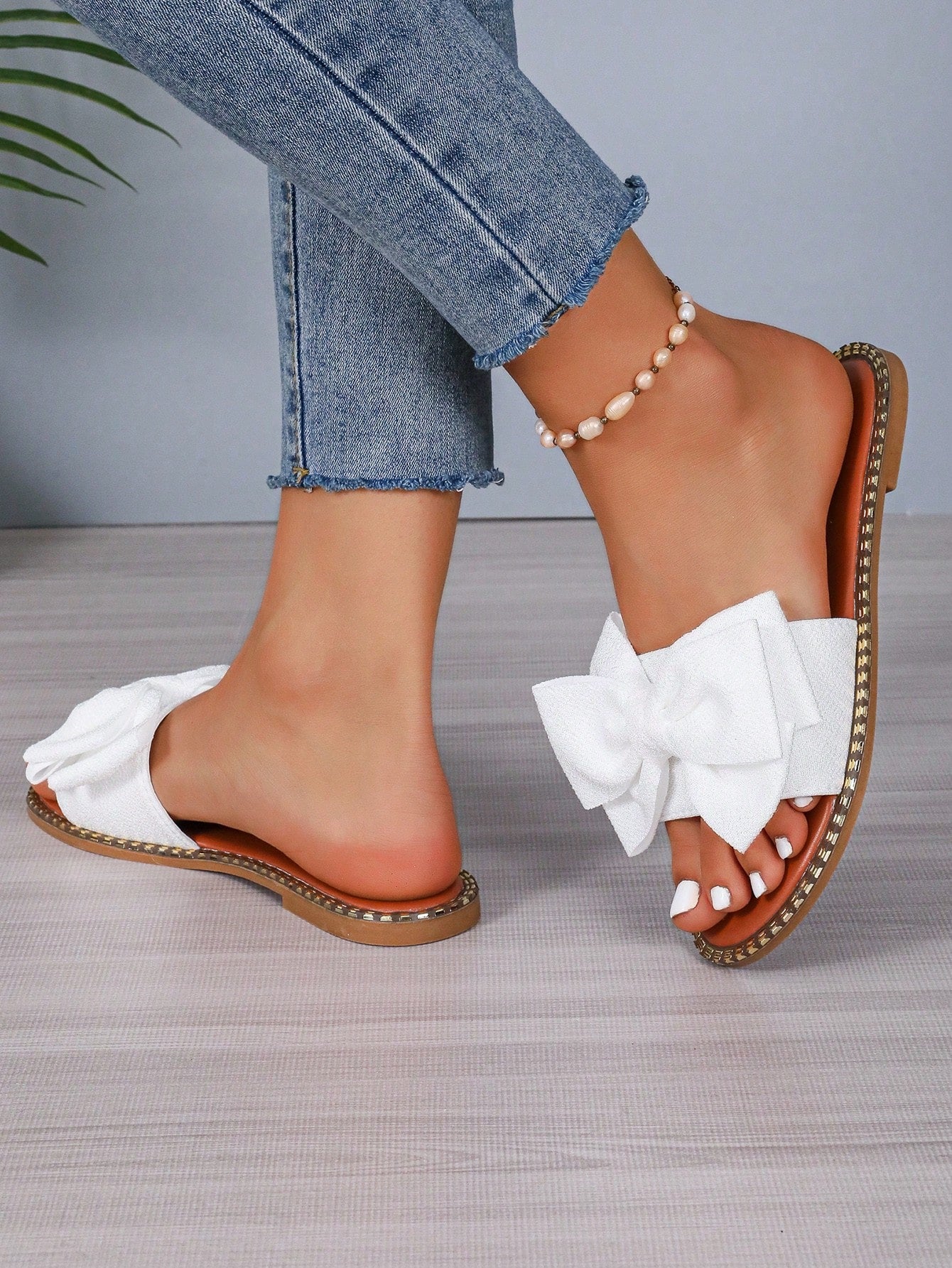 Ladies' Flat Sandals, Slippers, Round Toe, Open Toe, Bowknot Design, Casual Summer Shoes, Lightweight Sandals