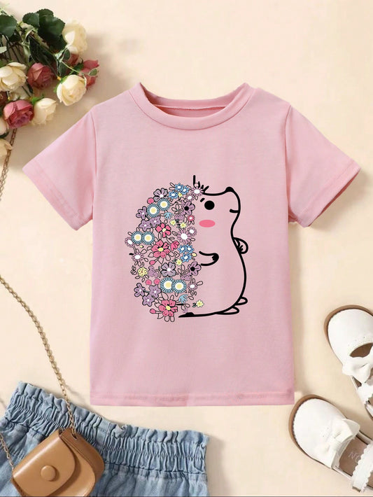 Young Girl 1pc Casual Fashion Slogan Printed Short Sleeve T-Shirt For Spring, Summer, Autumn