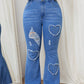 EZwear Plus Size Casual Distressed Frayed Edge Denim Jeans For Daily Wear