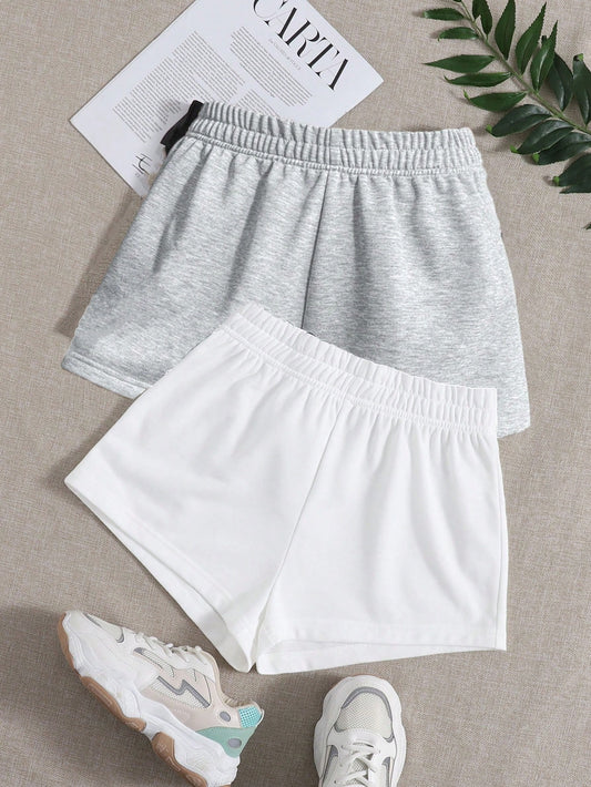 EZwear 2 Pack Solid Elastic Waist Track Summer Outfits Shorts