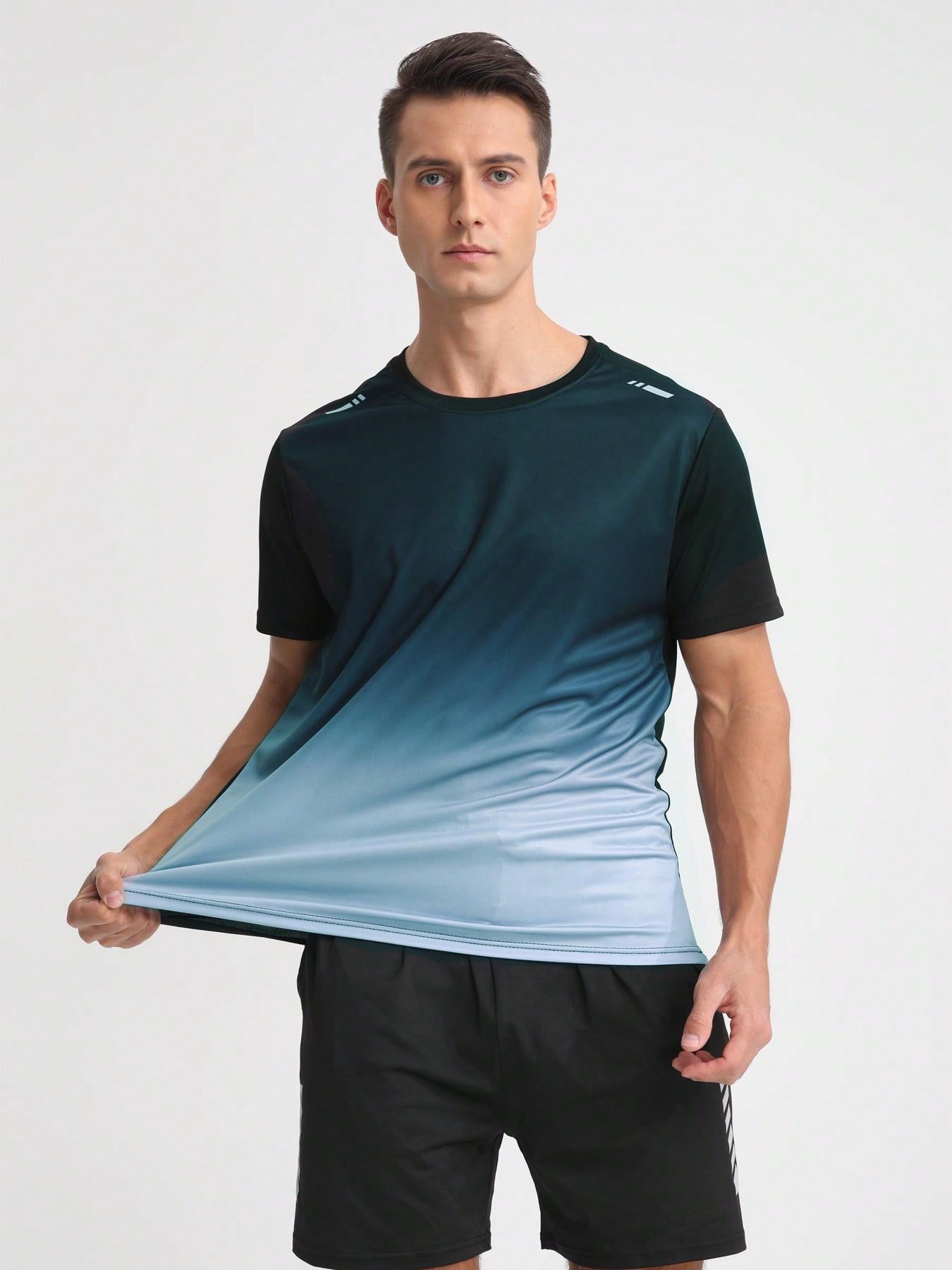 Men Quick-Drying Gradient Short Sleeve Loose Fitness Running Sport T-Shirt For Summer