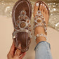 Women Sandals, Bohemian National Style Flat Sandals With Rhinestone Decoration, Open Toe T-Strap Clip Toe Beach Shoes, Summer