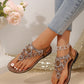 Women Sandals, Bohemian National Style Flat Sandals With Rhinestone Decoration, Open Toe T-Strap Clip Toe Beach Shoes, Summer