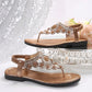 Women Sandals, Bohemian National Style Flat Sandals With Rhinestone Decoration, Open Toe T-Strap Clip Toe Beach Shoes, Summer