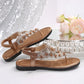 Women Sandals, Bohemian National Style Flat Sandals With Rhinestone Decoration, Open Toe T-Strap Clip Toe Beach Shoes, Summer