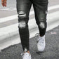 Men Ripped Frayed Bleach Wash Skinny Jeans