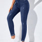 EZwear High-Waisted Button-Embellished Skinny Stretch Distressed Y2K Jeans