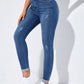 EZwear High-Waisted Button-Embellished Skinny Stretch Distressed Y2K Jeans