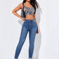 EZwear High-Waisted Button-Embellished Skinny Stretch Distressed Y2K Jeans