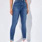 EZwear High-Waisted Button-Embellished Skinny Stretch Distressed Y2K Jeans