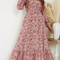 LUNE Round Neck Floral Print Ruffle Hem Long Sleeve Dress