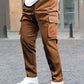 Manfinity Homme Men's Drawstring Waist Cargo Pockets Straight Leg Casual Pants