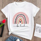 Tween Girl Casual Rainbow Letter Printed Round Neck Short Sleeve T-Shirt, Summer