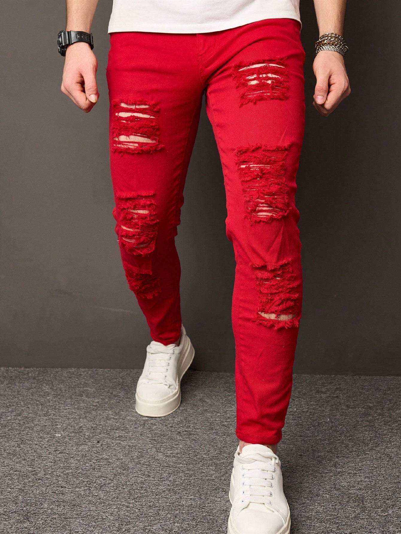 Manfinity LEGND Men Distressed Denim Jeans With Pockets For Daily Casual Wear