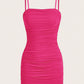 EZwear Solid Color Pleated Bodycon Sleeveless Cami Dress With Thin Straps For Summer