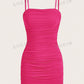 EZwear Solid Color Pleated Bodycon Sleeveless Cami Dress With Thin Straps For Summer