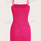 EZwear Solid Color Pleated Bodycon Sleeveless Cami Dress With Thin Straps For Summer