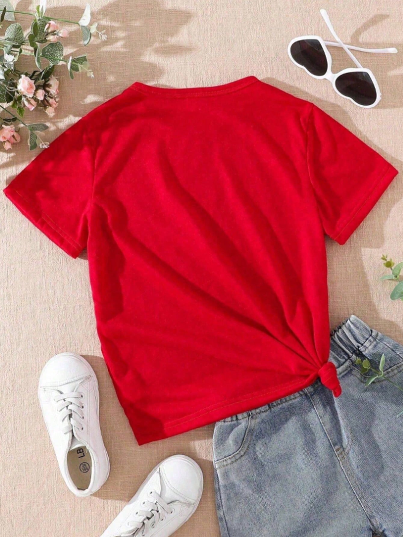 Colorful Dopamine Young Girls' Casual Letter Printed Short Sleeve T-Shirt For Summer