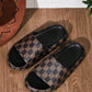 Men's Fashionable Printed Retro Color-Blocking Plaid Slides, Suitable For Indoor And Outdoor Activities Such As Beach, Stream Crossing, Slip-Resistance And Casual Use